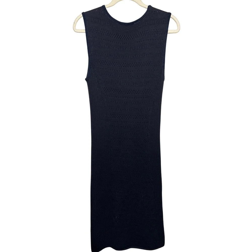 Tory Burch Penelope Pointelle Knit Slip Lined Bodycon Dress Navy Size Medium EUC